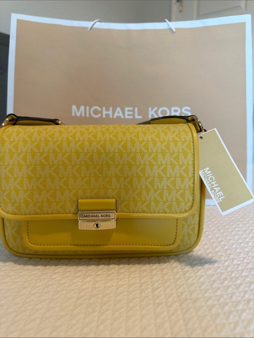 Michael Kors Yellow Signature Crossbody Bag with Gold Hardware